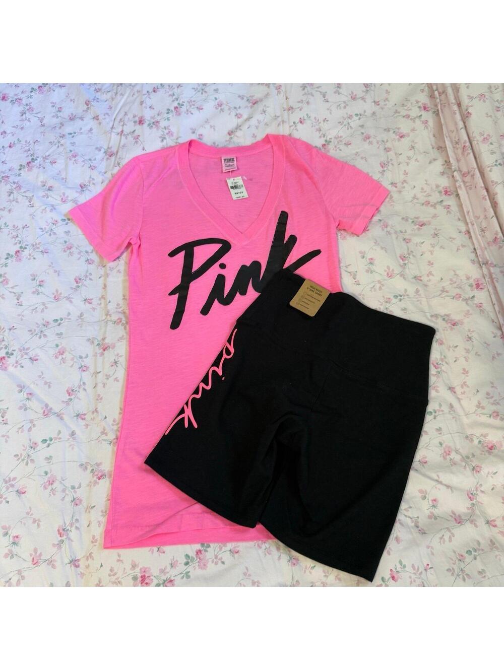PINK Victoria Secret shirt and biker shorts Set - Picture 6 of 7